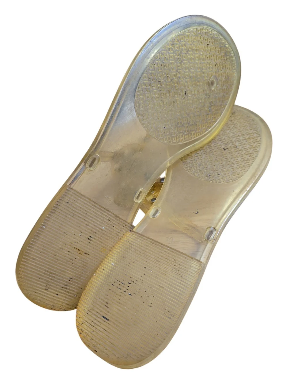 Tory Burch Miller Jelly Thong Sandals Amber Gold Clear Logo